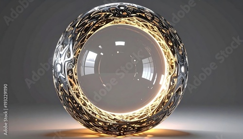 Orb with Intricate Metallic Pattern and Luminous Glow