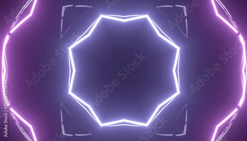 Abstract Neon Glowing Shape on Dark Background Kaleidoscope