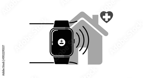 medical watch icon, health monitoring smartwatch