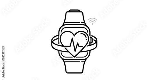 smartwatch with heart rate icon, medical health symbol