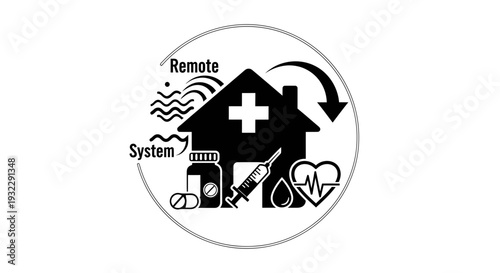 Remote health monitoring system icon, medical healthcare symbol