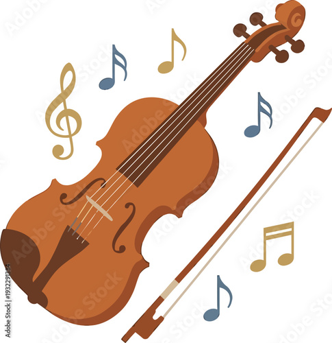 Violin and Bow with Musical Notes
