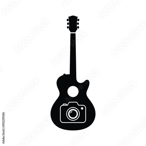 Black silhouette acoustic guitar with camera on body