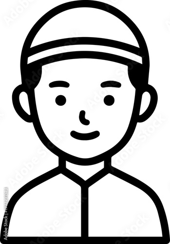 Smiling boy wearing traditional Muslim clothing and kufi cap