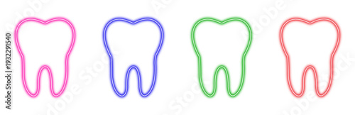 A set of four stylized vector tooth icons with diverse designs including outline and filled variations, perfect for dental care and oral hygiene concepts.