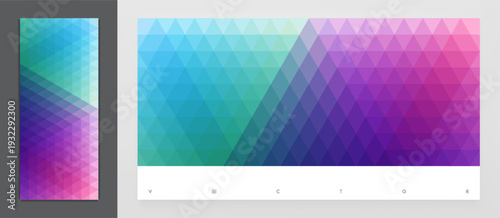 Vertical banner or stand for conference. Translucent geometric background. Mosaic. Color gradient. Sliced ​​effect. Vector for brochure, poster, cover, postcard, presentation, flyer, or banner.
