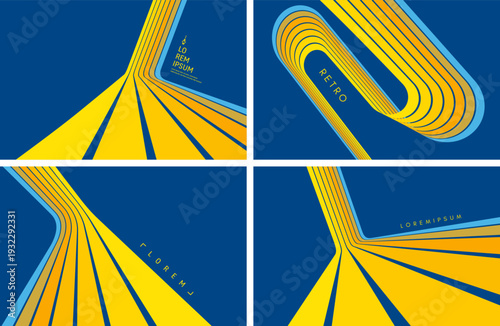 A steep descent or climb on a racing track. A retro 1960s-style background. Colorful lines. Dynamic ribbons. Designed for posters or banners for sports competitions and races. Vector illustration.