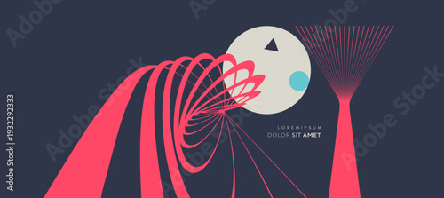 The red wire splits into multiple beams, strands, or fibers. Sound wave of deformed stripes. A sound wave or audio signal. Threads or fibers. Vector for brochure, banner, cover, flyer or presentation.