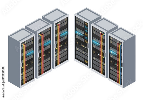 Rack servers in a data center, representing technology and digital infrastructure