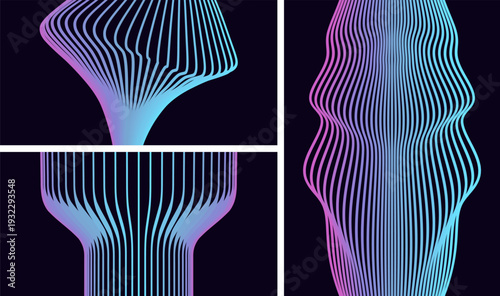 Modeling from many thin lines. Physics. Energy flow. Dynamic effect. Stepped structure. Scientific illustration. Vector for brochure, poster, cover, card, presentation, flyer or banner.
