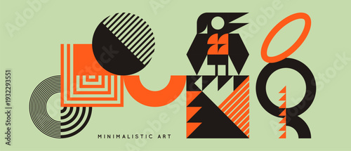 Tribal bird symbol. Geometric style. Art composition of flat colorful shapes. Cover design template. Design for brochure, poster, card, poster, print, presentation or banner.