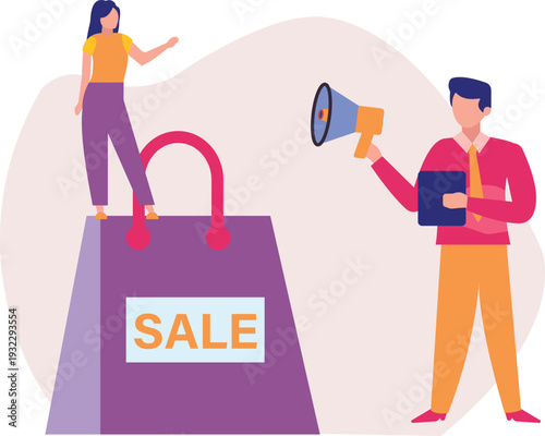 The boy and girl talking about sale.