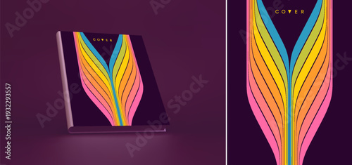 An element from a set of colored lines. Space for text. Retro style. Dynamic ribbons. Color gradient. Vector image for brochure, poster, cover, presentation, flyer, or banner.