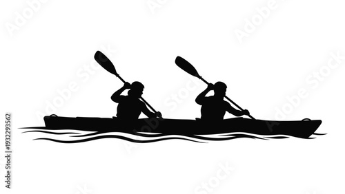 Two people kayaking on a serene body of water isolated on white background, Vector