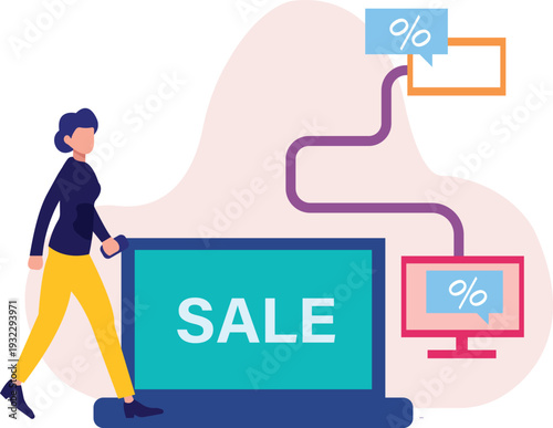 The girl is online sale on laptop