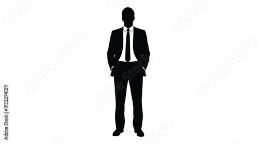 A man in a business suit standing with his hands in his pockets isolated on white background, Vector