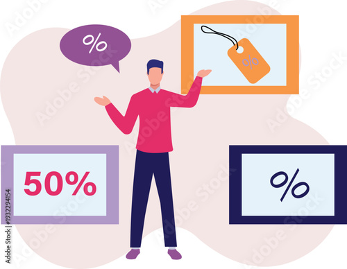 The boy is talking about 50% discount offer.