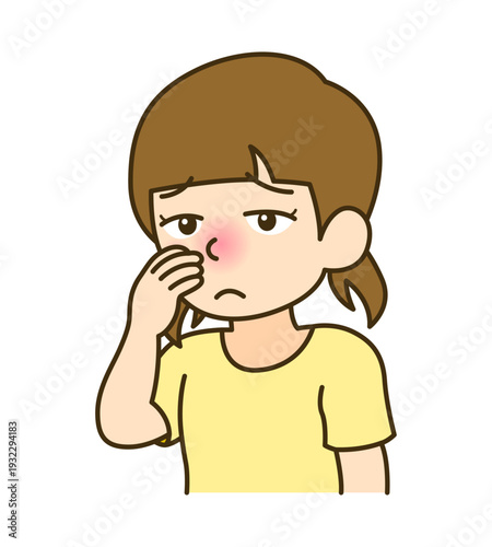 鼻づまりで苦しそうな子供のイラスト｜花粉症・アレルギー症状ベクター