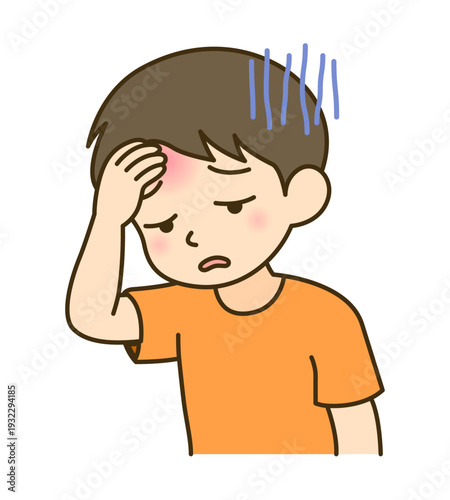 微熱でだるそうな子供のイラスト｜花粉症・体調不良ベクター