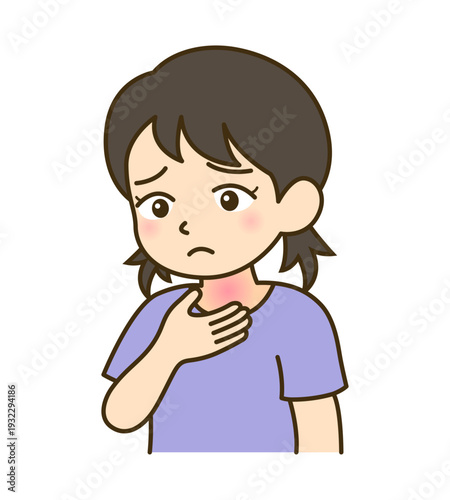喉が痛い子供のイラスト｜花粉症・風邪症状・体調不良ベクター