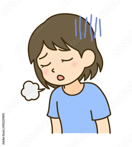 倦怠感でぐったりした子供のイラスト｜花粉症・アレルギー症状ベクター