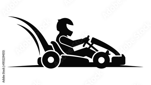 A person driving a go-kart on a track isolated on white background, Vector