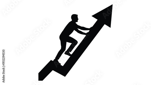 A man climbing up an arrow isolated on white background, Vector