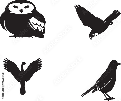 Set of bird silhouettes with one standout design, vector collection