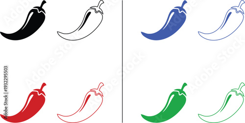 chili pepper icon isolated on white background, vector illustration of hot spicy pepper for restaurant and food industry in colorful solid and outline styles.