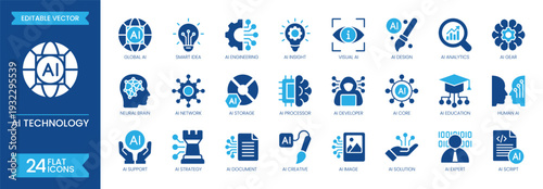Photos AI technology flat icon set