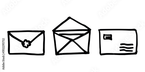 Set of hand drawn envelope with letter inside Mail and correspondence doodle Love, communication, invitation Single element for design, print, decor