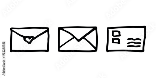 Set of hand drawn envelope with letter inside Mail and correspondence doodle Love, communication, invitation Single element for design, print, decor