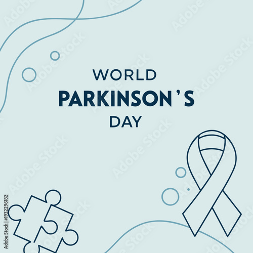 World parkinsons day awareness ribbon puzzle pieces and abstract background with wavy lines and circles representing unity