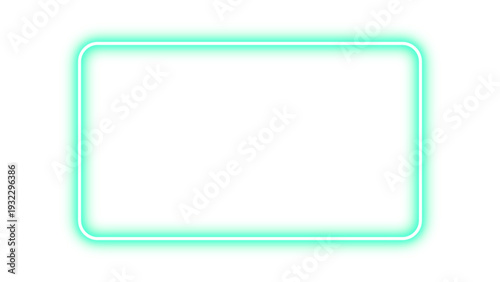Neon glowing mint green rectangular empty frame with futuristic luminous neon light effect shiny border for modern design and mockups. Vector illustration.
