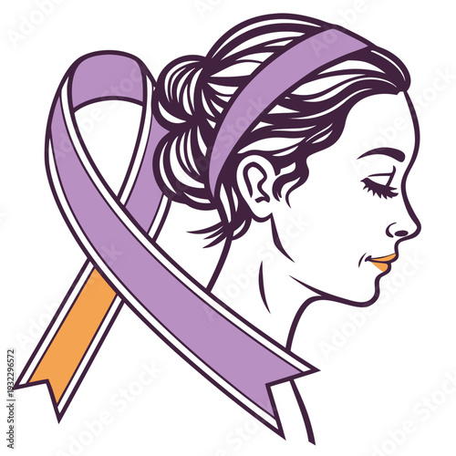 Woman with purple and orange ribbon for awareness of Alzheimer's disease