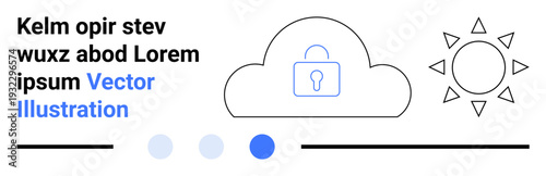 Cloud-shaped lock symbol emphasizes data security and privacy, paired with a sun icon for clarity and bright future. Ideal for technology, cloud computing, data protection, innovation, digital
