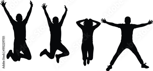 Jumping people silhouette set expressing freedom, success and happiness, energetic human poses for motivation, celebration and achievement concepts