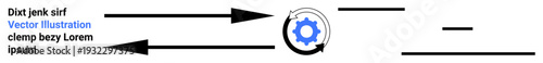 Process optimization, workflow systems, business automation, industrial management, efficiency tools, task scheduling. Gear symbol with black arrows indicating movement. Process optimization