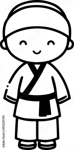 Smiling boy wearing traditional Muslim clothing and kufi cap