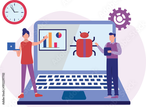 The boy and girl are pointing in laptop