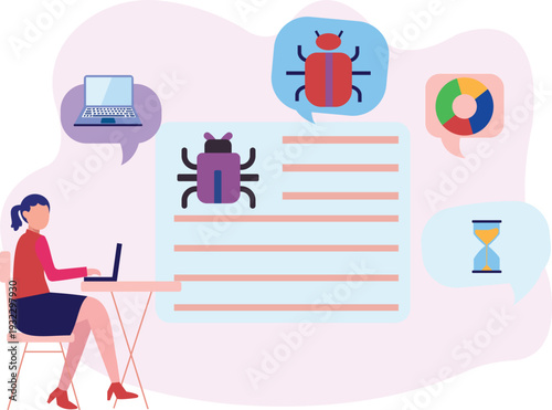 The girl working on laptop about global virus.