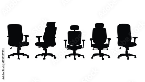 Silhouettes of five office chairs in different positions isolated on white background, Vector