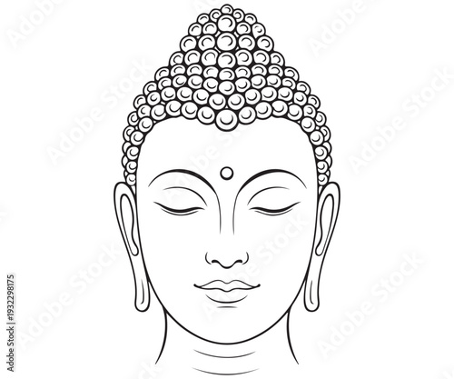 Minimalist Buddha face with peaceful expression line drawing