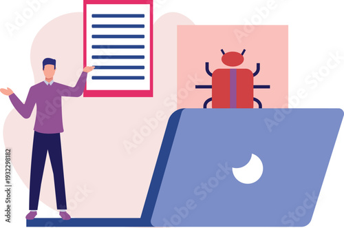 The boy is showing virus in document