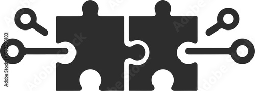 Two puzzle pieces connecting with magnifying glasses vector illustration