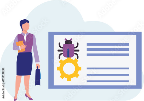 The girl looking the list of bug virus