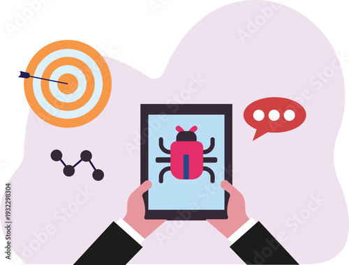 The boy working on mobile looking bug virus