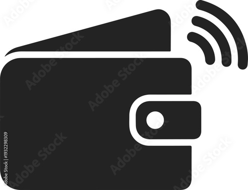 Black wallet icon with contactless payment symbol indicating mobile transactions