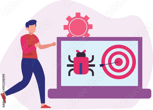 The boy set up target virus the laptop.