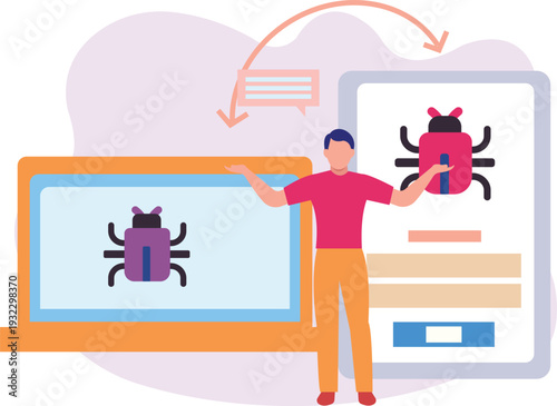 The boy transfer the virus laptop to mobile.